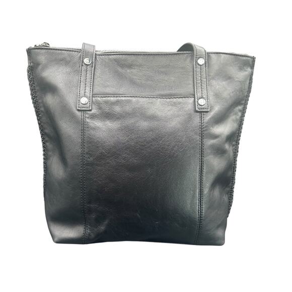 Tommy Bahama Black Leather Tote Bag Zip Top Shoulder Purse - Picture 4 of 15